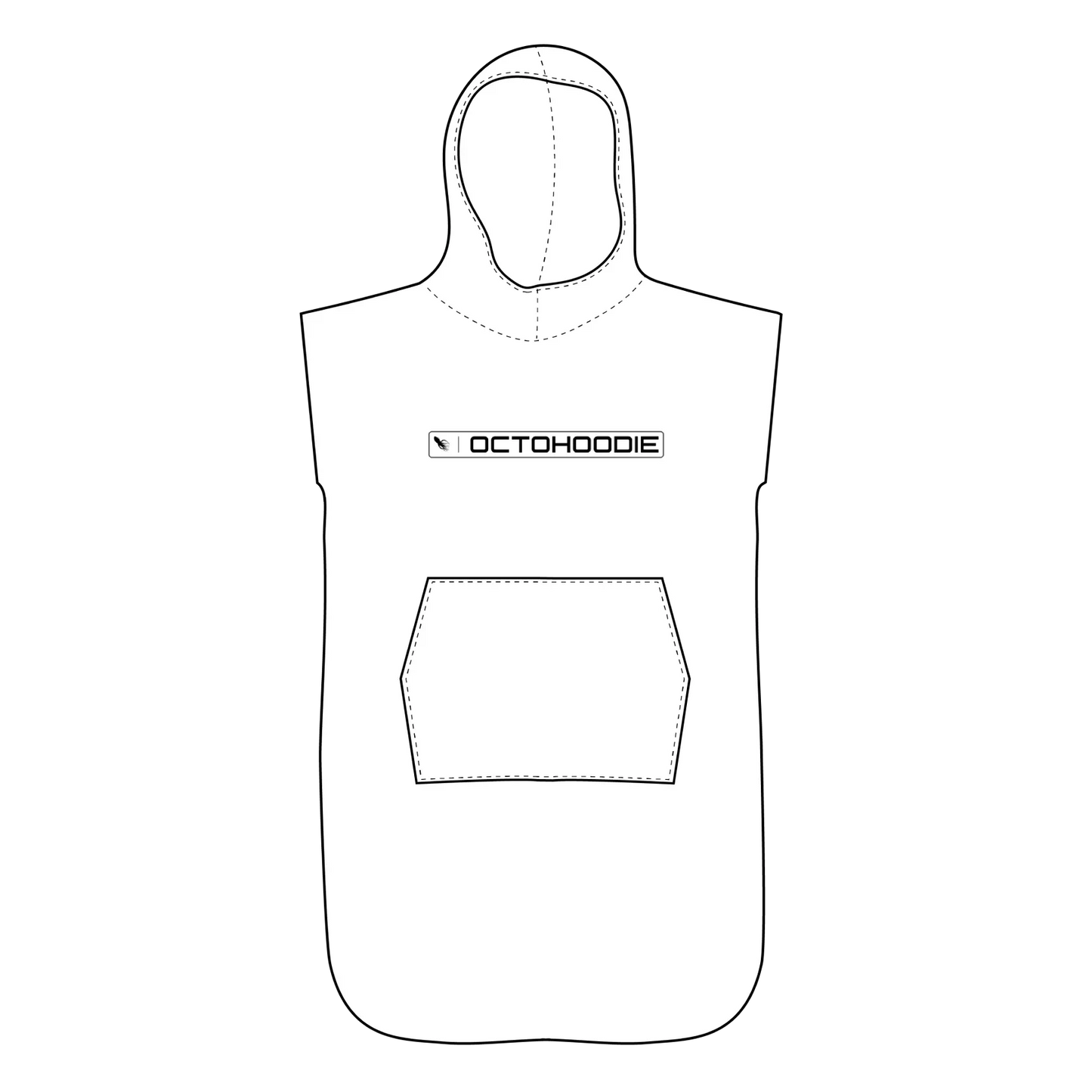 A white Octohoodie with a hood and a kangaroo pocket, designed for kids.