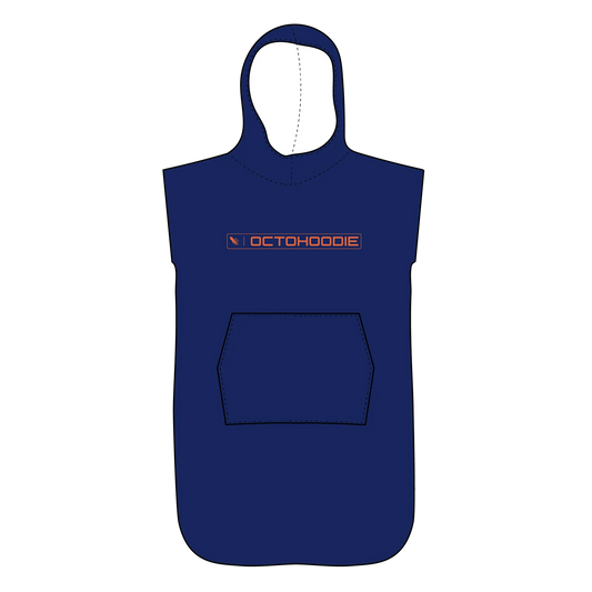 A navy blue Kids Atlantic Ember Octohoodie with a hood and kangaroo pocket.