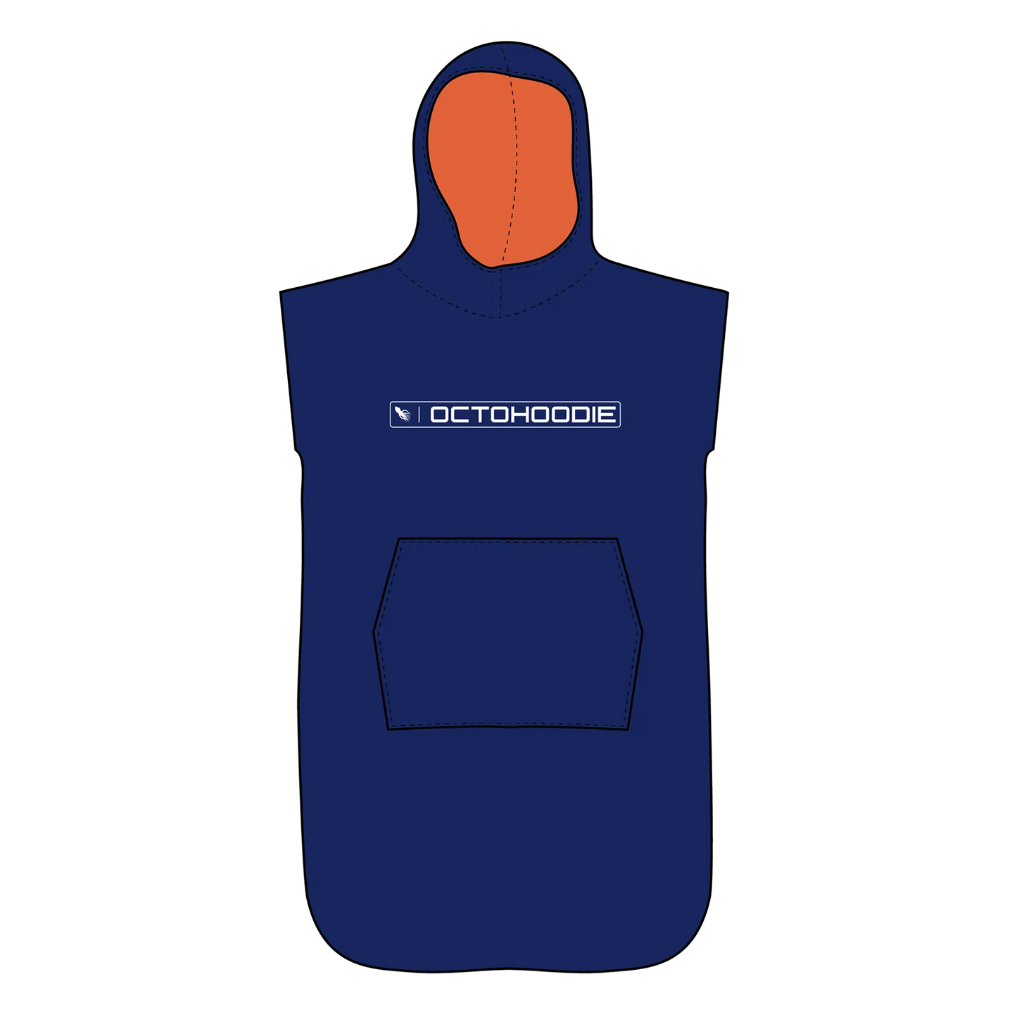 A navy blue kids' Octohoodie with a contrasting orange hood lining