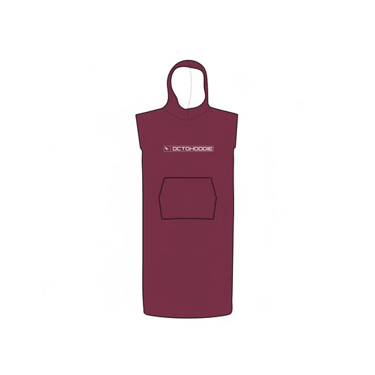 A maroon-colored Octohoodie featuring. It has a kangaroo pocket design on the left side.