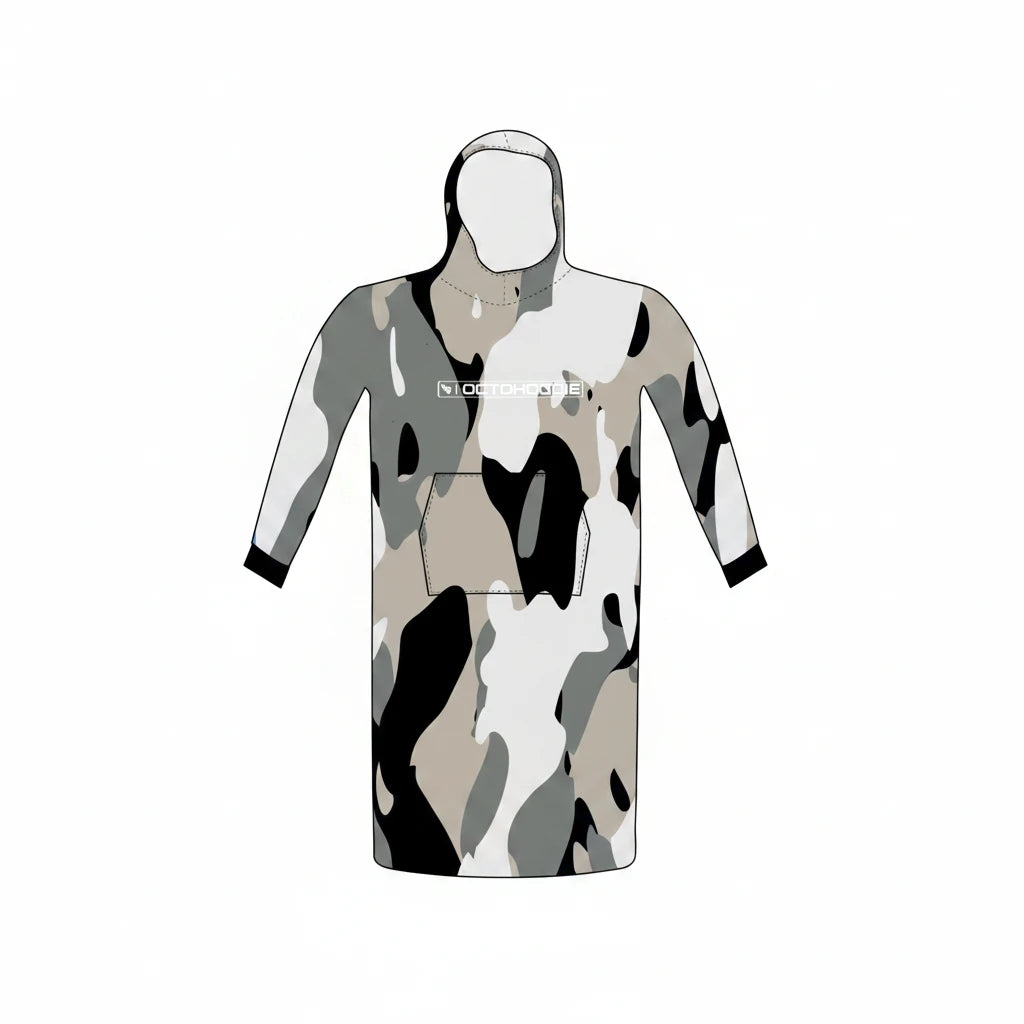 Camouflage-patterned Polar Fleece Octohoodie with cuffs and kangaroo pocket